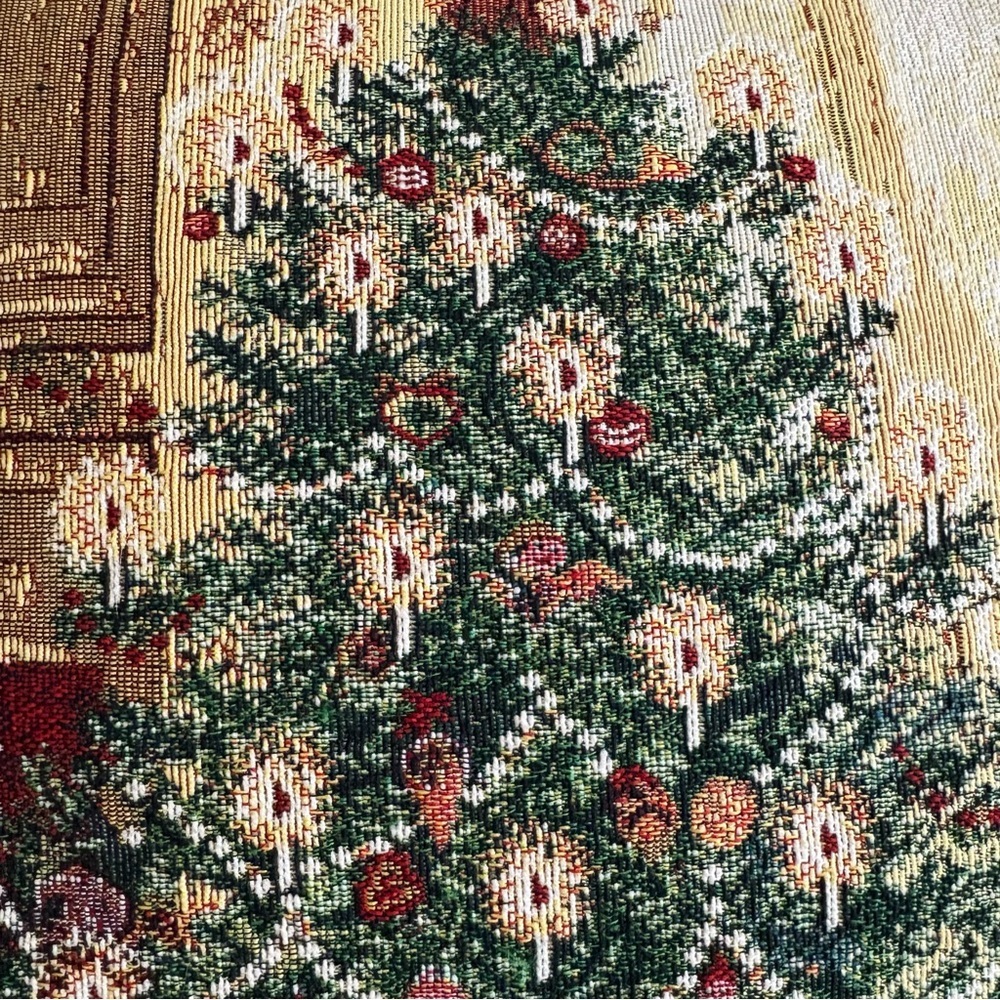 Newport Needlepoint Tapestry Throw Pillow Christmas Tree Vtg Toys Red 17”x17” - Picture 3 of 6